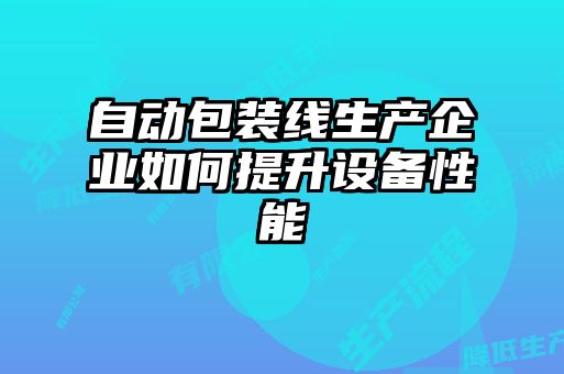 自動(dòng)包裝線(xiàn)生產(chǎn)企業(yè)如何提升設(shè)備性能